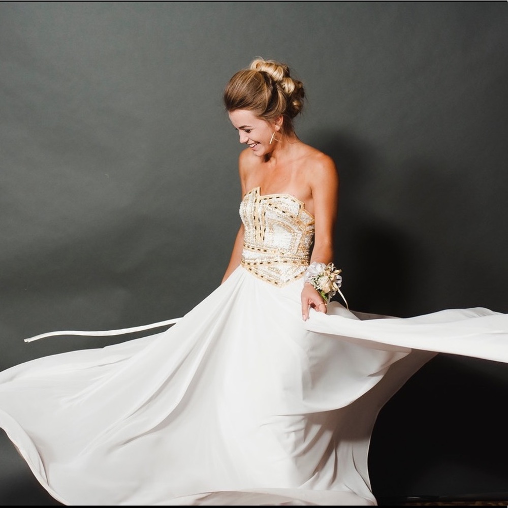 White and gold prom dress